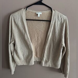 Talbots Gold Metallic Quarter Sleeve Cardigan